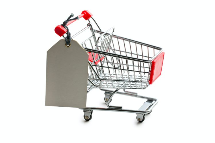 price tag on shopping cart